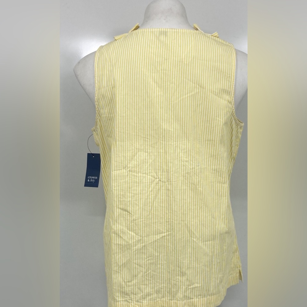Crown & Ivy Women Yellow Striped Ruffle Neck Sleeveless Blouse Top Size PM NWT - Picture 3 of 6